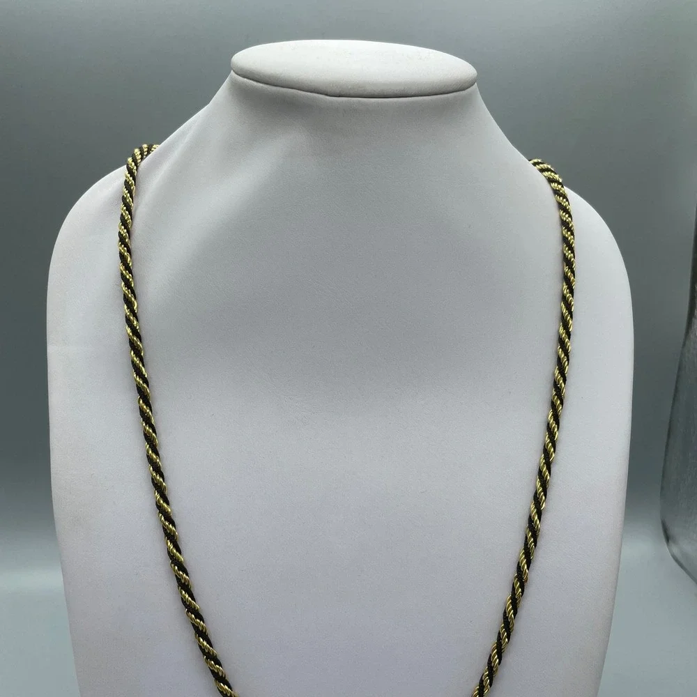 Trifari Vintage Gold Tone‎ and Black Twisted Rope Chain Necklace 24 Inch